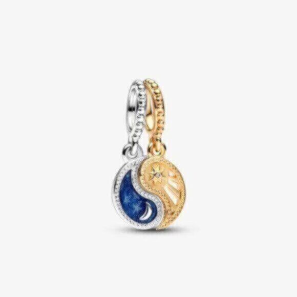 Pandora Two-tone Splittable Sun & Moon Dangle Charm - Picture 1 of 4